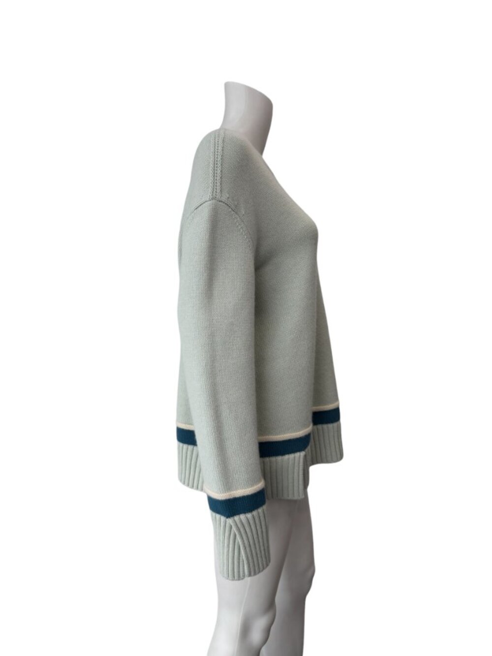 $1900 Loro Piana 2021 RTW Teal Stripe Cashmere Pullover Knit Sweater size Small - Picture 3 of 8